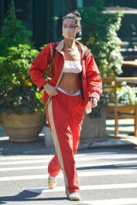 Bella Hadid in a Red Tracksuit