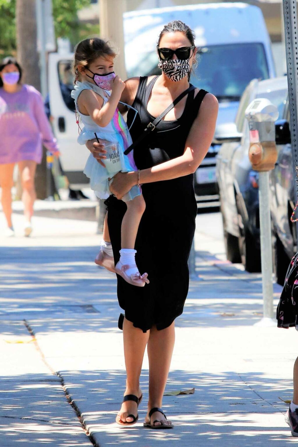 Gal Gadot in a Black Dress Walks with Her Kids Out in Studio City 06/09