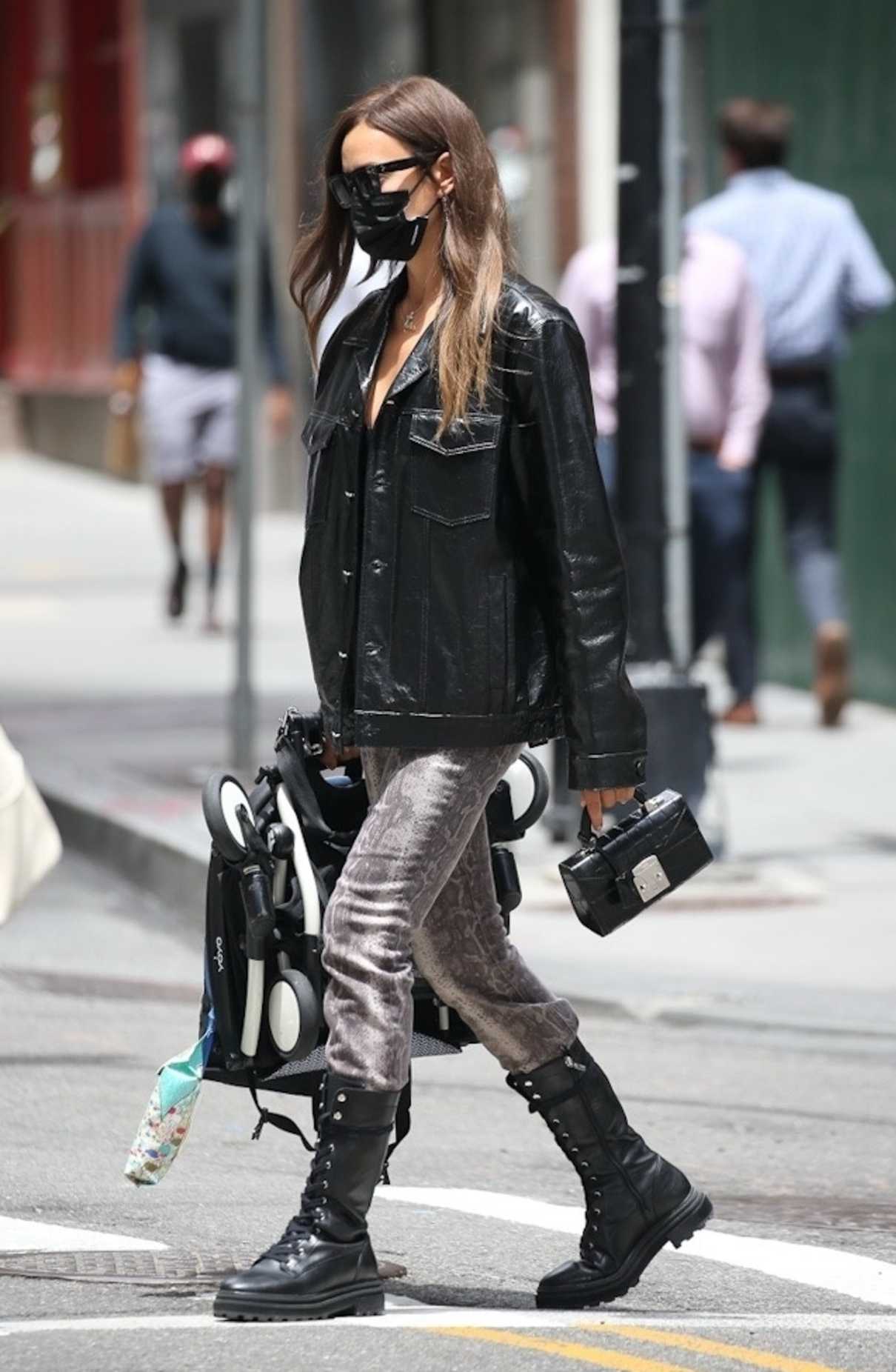 Irina Shayk in a Black Leather Jacket