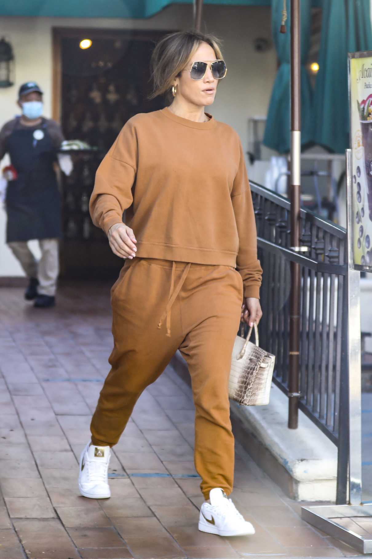 Jennifer Lopez in a Tan Sweatsuit