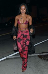 Karrueche Tran in a Red Tie-Dye Outfit