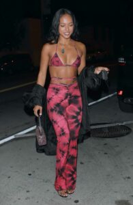 Karrueche Tran in a Red Tie-Dye Outfit