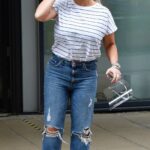 Kerry Katona in a White Striped Tee Arrives at Stephs Packe Lunch TV Show Out with Her Daughter Lilly in Leeds 06/11/2021