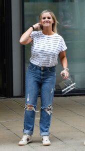 Kerry Katona in a White Striped Tee