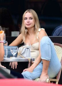 Kimberley Garner in a Beige Top