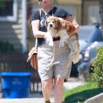 Mischa Barton in a Black Tee Carryes Her Dog in Los Feliz 06/03/2021