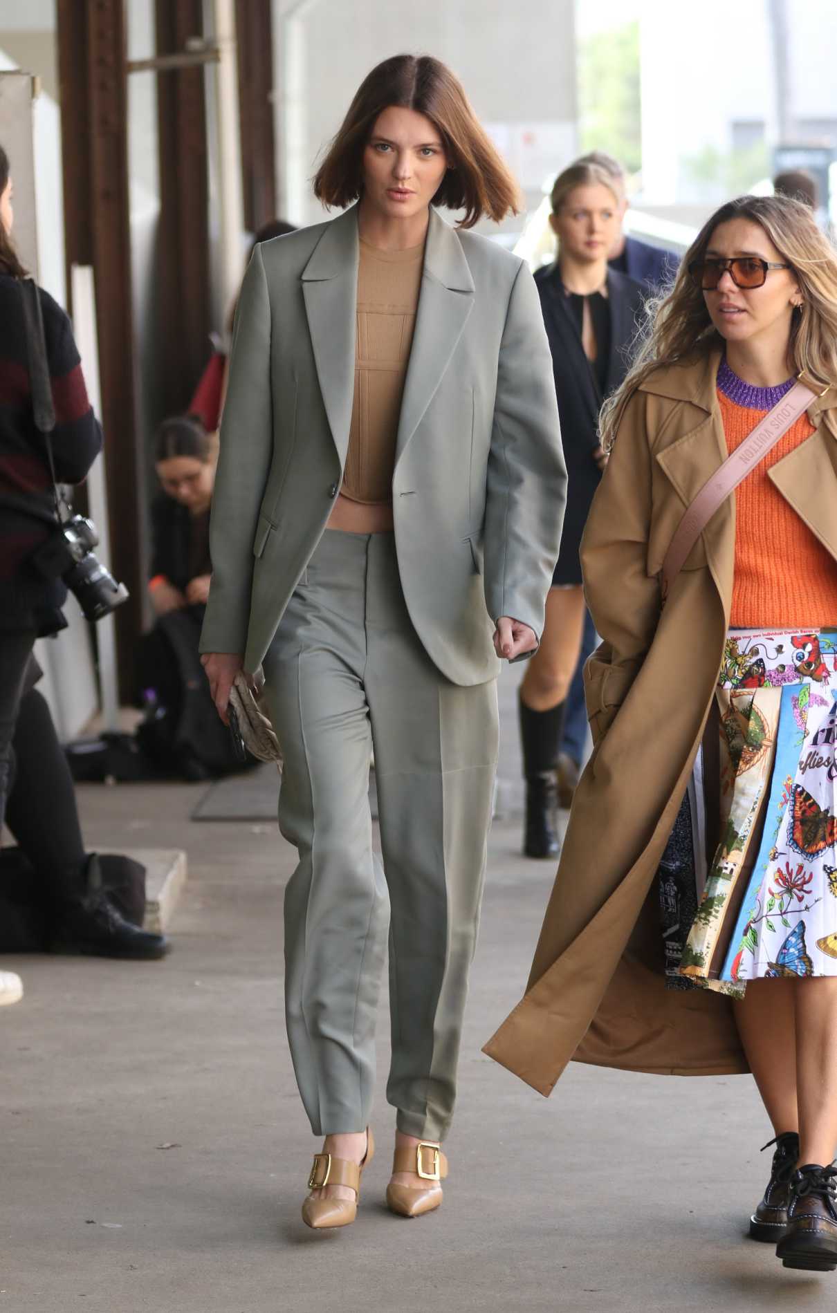 Montana Cox in a Grey Pantsuit