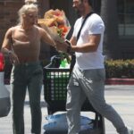 Sharna Burgess in a Beige Top Goes Grocery Shopping Out with Brian Austin Green at Ralphs in Malibu 06/14/2021