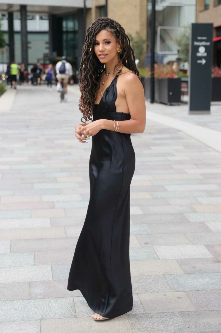 Vick Hope in a Black Satin Dress Exits Her Hotel in London 06/06/2021-4