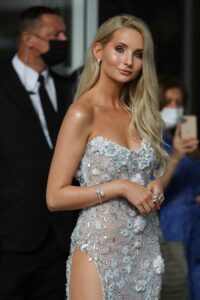 Anna Hiltrop in a Silver See-Through Dress