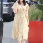 Daisy Lowe in a Yellow Floral Dress Stepping Out to Lunch at Roka Restaurant in Mayfair, London 07/20/2021