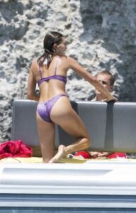 Hailey Bieber in a Purple Bikini
