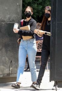 Katherine Schwarzenegger in a Black Protective Mask