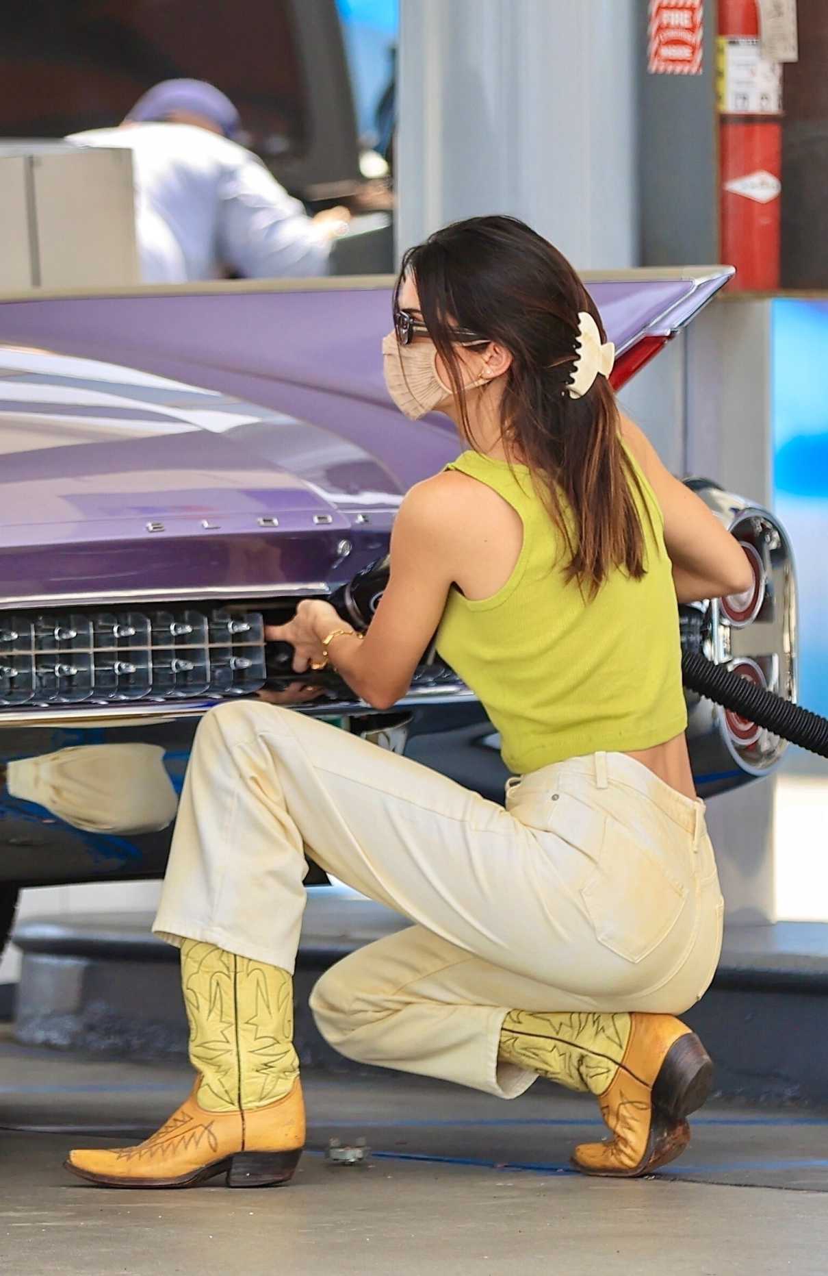 Kendall Jenner in a Green Top Makes a Pit Stop at the Gas Pump in ...