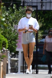 Alessandra Ambrosio in a Grey Spandex Shorts