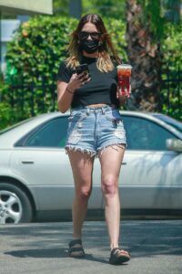 Ashley Benson in a Blue Denim Shorts