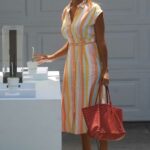 Dania Ramirez in a Striped Dress Attends the Day of Indulgence Party in Brentwood 08/15/2021