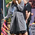Eleanor Tomlinson in a Grey Bathrobe on the Set of The Offenders in Bristol 08/12/2021