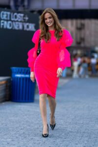 Haley Kalil in a Neon Pink Dress