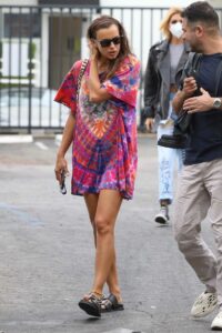 Irina Shayk in a Tie-Dye Mini Dress