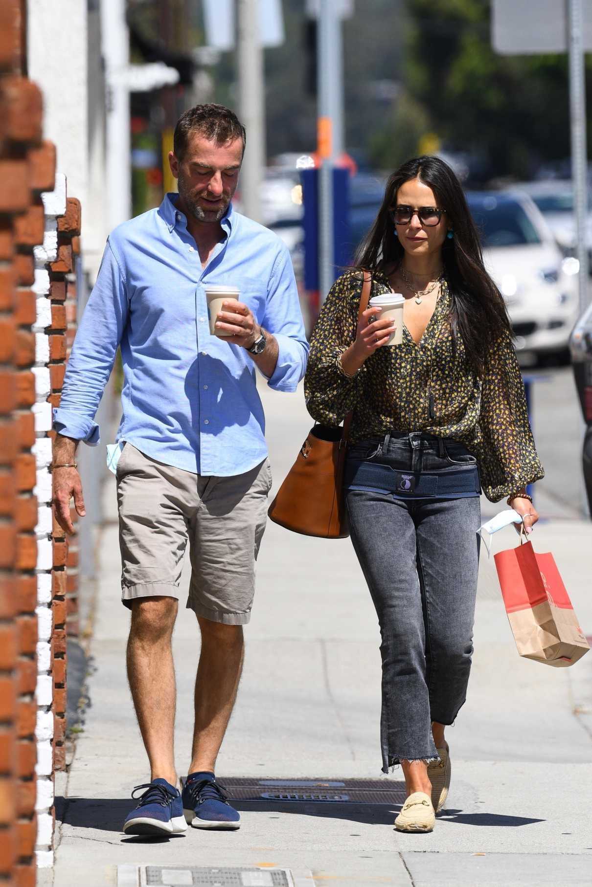 Jordana Brewster In A Floral Print Blouse Was Seen Out With Mason Morfit In Brentwood