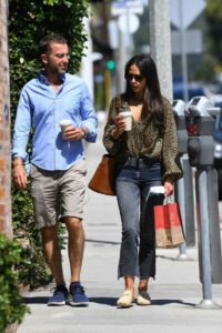 Jordana Brewster in a Floral Print Blouse