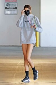 Kaia Gerber in a Grey Hoodie