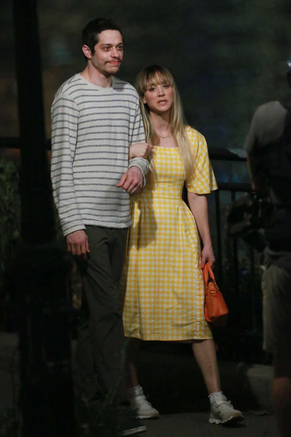 Kaley Cuoco in a Yellow Checked Dress