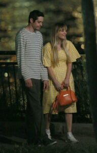 Kaley Cuoco in a Yellow Checked Dress