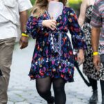 Kelly Clarkson in a Black Floral Dress Films a Music Video in Midtown in New York City 08/24/2021