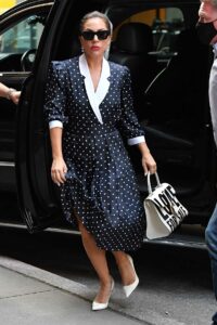 Lady Gaga in a Black Polka Dot Dress