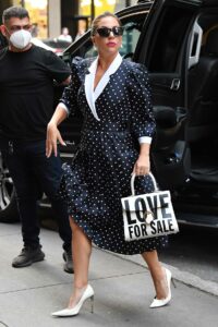 Lady Gaga in a Black Polka Dot Dress