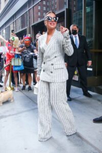 Lady Gaga in a White Striped Suit