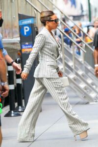 Lady Gaga in a White Striped Suit