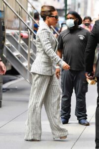 Lady Gaga in a White Striped Suit