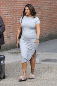 Malin Andersson in a Grey Dress