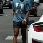 Michael B. Jordan in a Blue Tee Was Seen Out in West Hollywood 08/07/2021