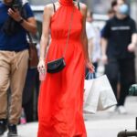Minnie Driver in a Red Maxi Dress Was Seen Out in New York 08/01/2021