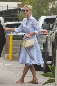 Nicky Hilton in a Pinstripe Blue Dress