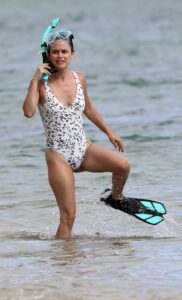 Rachel Bilson in a White Animal Print Swimsuit