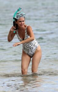 Rachel Bilson in a White Animal Print Swimsuit