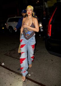 Rihanna in a Blue Ripped Jeans