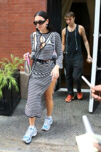 Dua Lipa in a Striped Dress