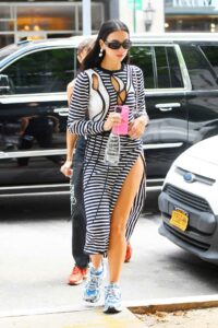 Dua Lipa in a Striped Dress