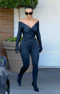 Kim Kardashian in a Black Skin-Tight Outfit