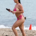 Angela White in a Pink Bikini on the Beach in Miami 10/11/2021