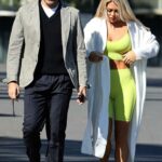 Bianca Gascoigne in a White Bathrobe Arrives for Rehearsals with Simone Di Pasquale at the Italian Version of Dancing with the Stars in Rome 10/14/2021