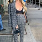 Chrissy Teigen in a Grey Patterned Pantsuit Was Seen Out in New York City 10/27/2021