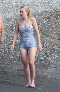 Dakota Fanning in a Grey Swimsuit