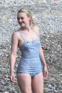 Dakota Fanning in a Grey Swimsuit